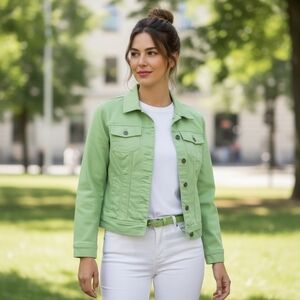 Christopher & Banks Lime Green Stretch Denim Jacket Size M